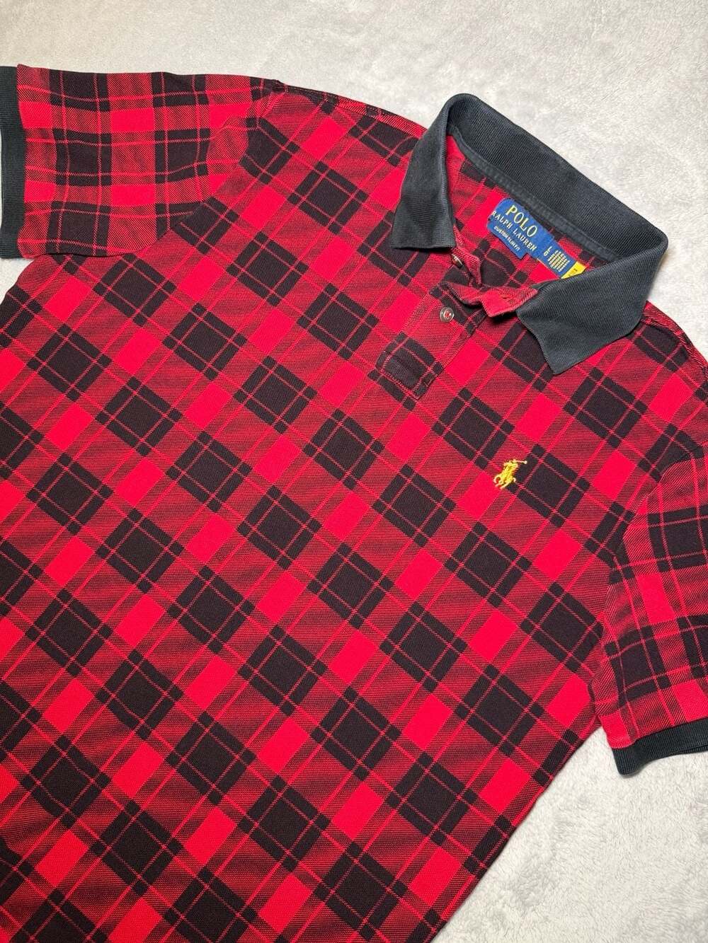 Polo Ralph Lauren Custom Slim Fit Red and Black Tartan Plaid Polo Shirt Women’s